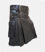 Hand Made Genuine Black Leather Kilt Right Side