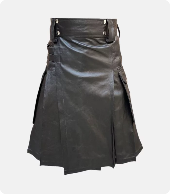 Custom Hand Made Genuine Black Leather Kilt