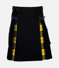 Custom Made Black Cotton Macleod of lewis Tartan Scottish Utility Cargo Hybrid Kilt