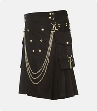 Custom Made Famous Cargo Utility Kilt With Golden Chains Left Side