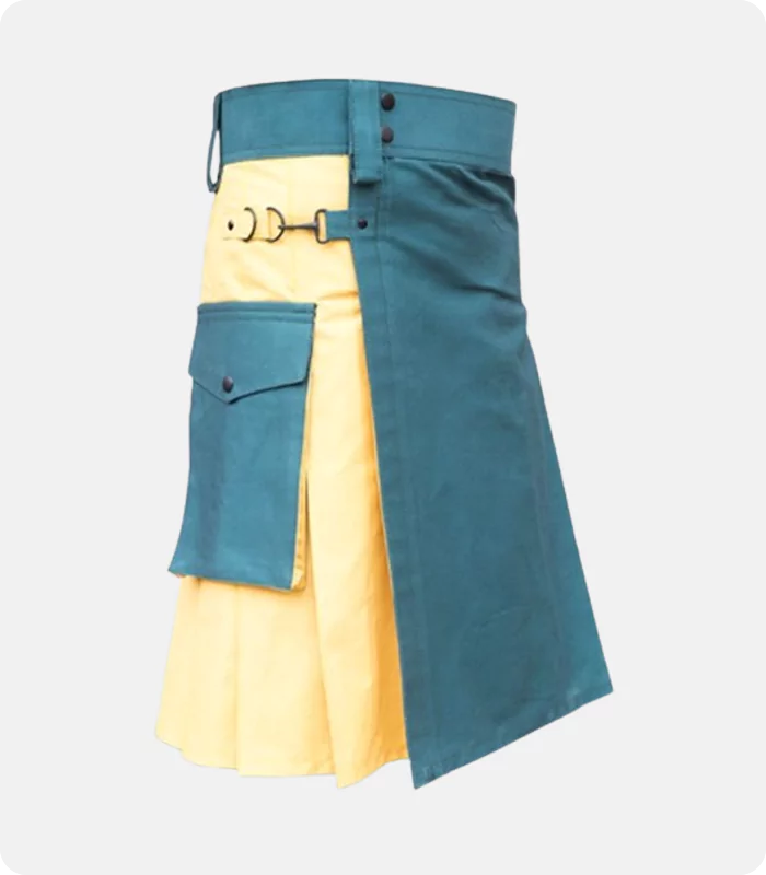 Custom Made Green & Yellow Hybrid kilt Side