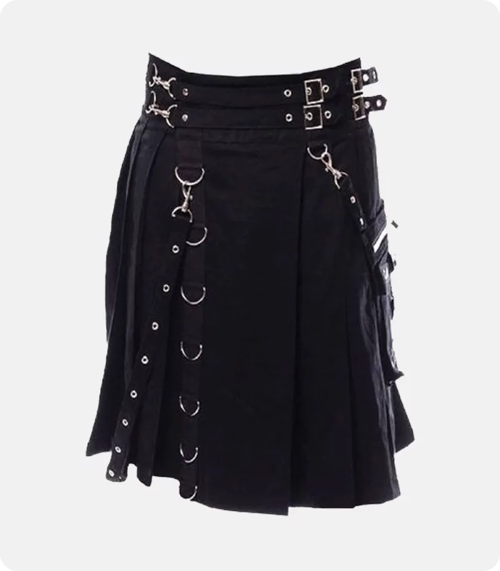 Custom Made Modern Black Punk Utility Kilt