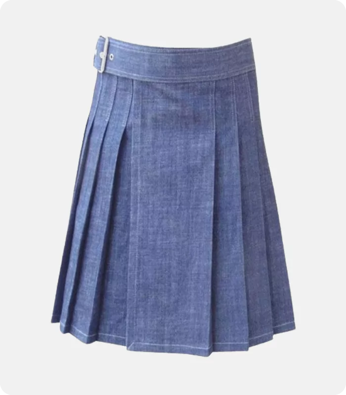 Custom Made Stylish Blue Denim Kilt Front