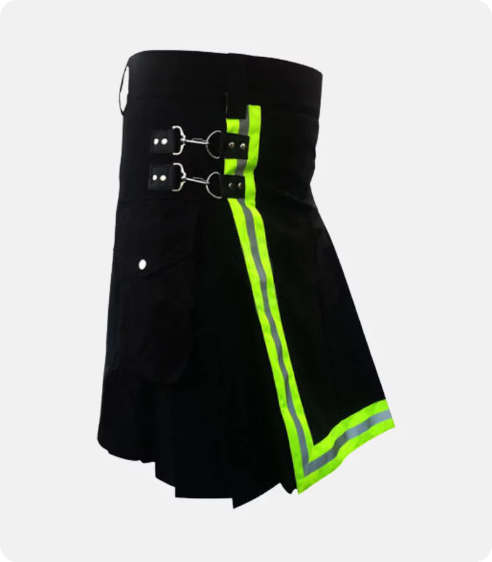 Premium High Quality Black Firefighter kilt Right Side