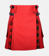 Red Cotton Wallace Tartan Scottish Utility Cargo Hybrid Kilt