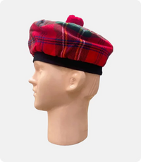 Red Royal Stewart Tartan Tam O Shanter Hat Left Side