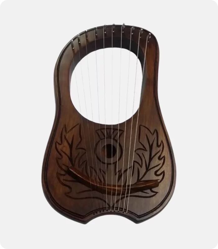 Rosewood 10 Strings Lyre Harp Leaves Designe