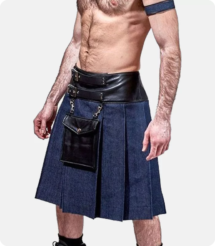 Stylish Leather Denim Kilt Side